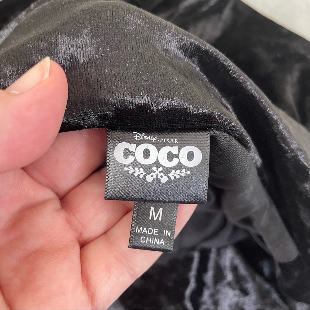 Disney Coco Black Crushed Velour Moto Style Jacket with Red Rose Embroidery - Picture 3 of 10
